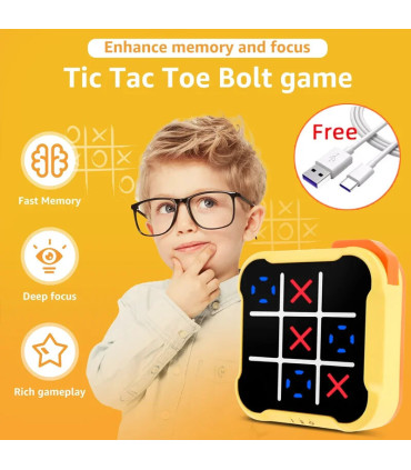 [Blue 3PCS] Jeu électronique TIC-TAC-TOE 3 en 1, consoles de jeux d\'échecs à boulons, jouets Pu