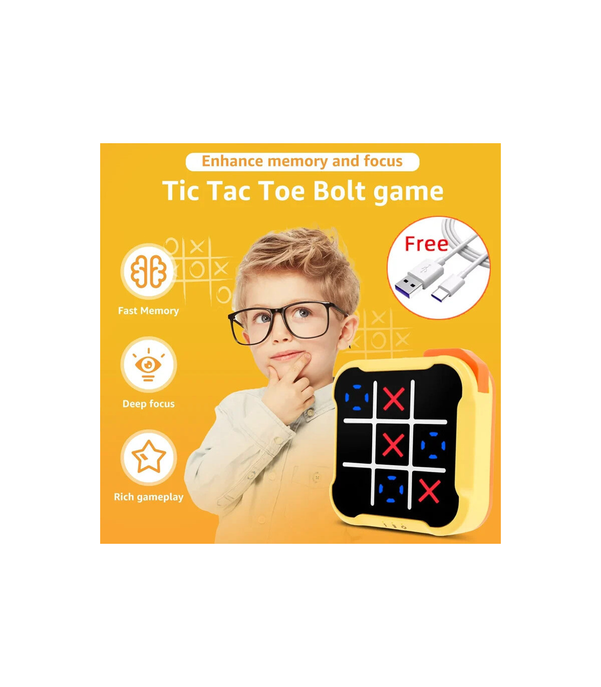 [Blue 3PCS] Jeu électronique TIC-TAC-TOE 3 en 1, consoles de jeux d\'échecs à boulons, jouets Pu