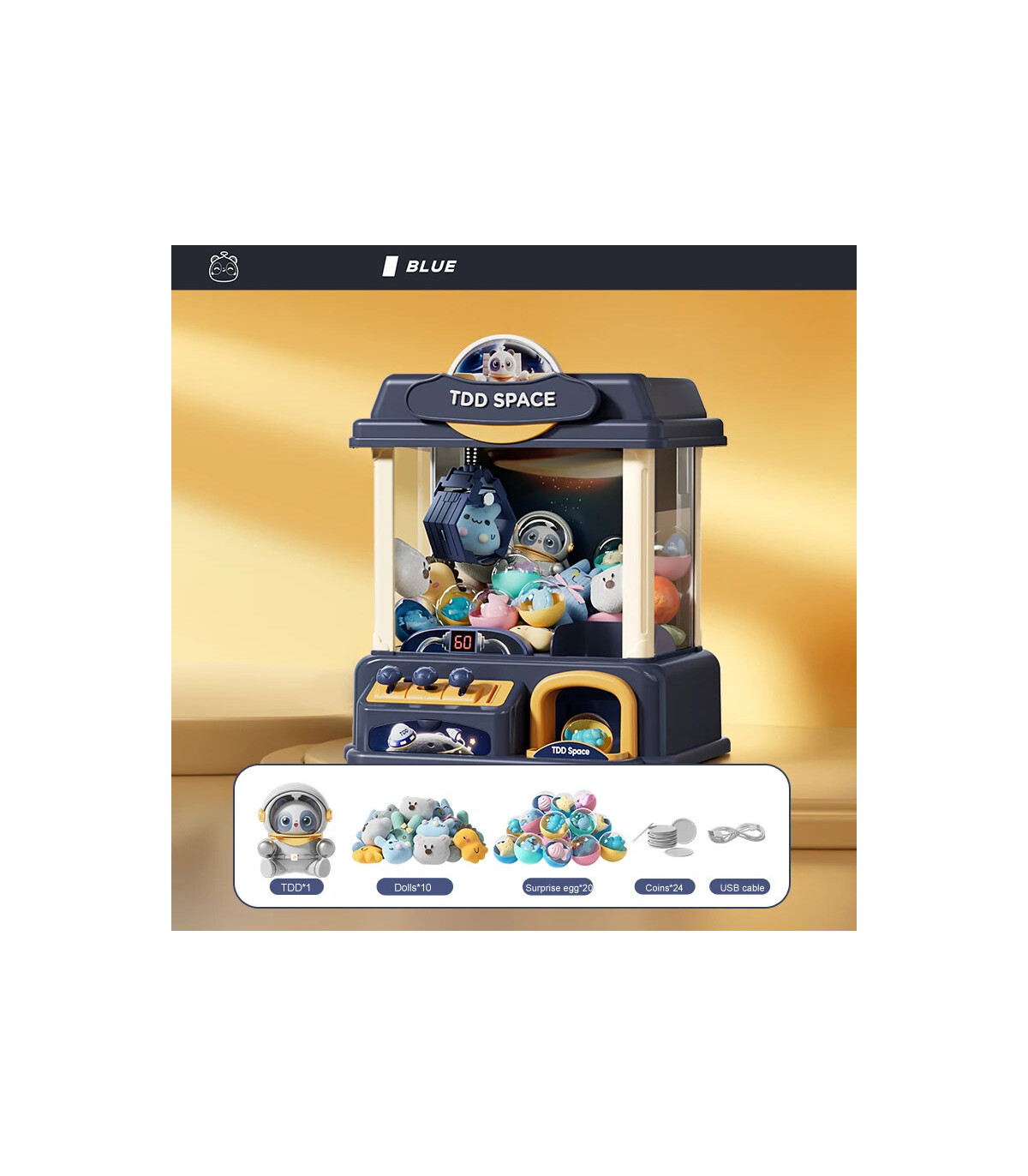 [Blue 1] Machine de jeu de poupée à pièces de monnaie, Mini griffes attrapées, jouets interacti