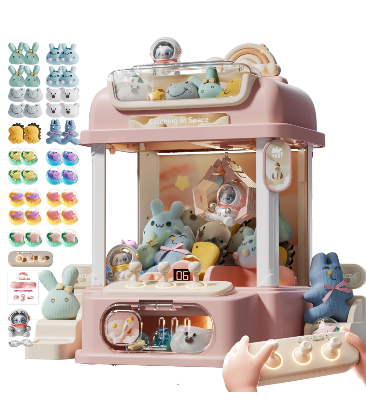 [Pink] Machine de jeu de poupée à pièces de monnaie, Mini griffes attrapées, jouets interactifs