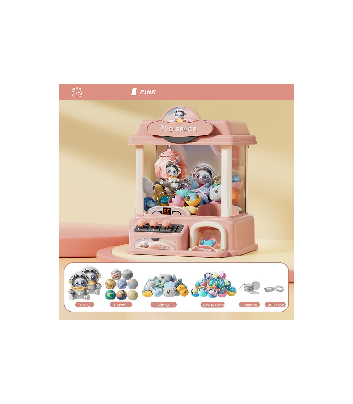 [Pink 2] Machine de jeu de poupée à pièces de monnaie, Mini griffes attrapées, jouets interacti