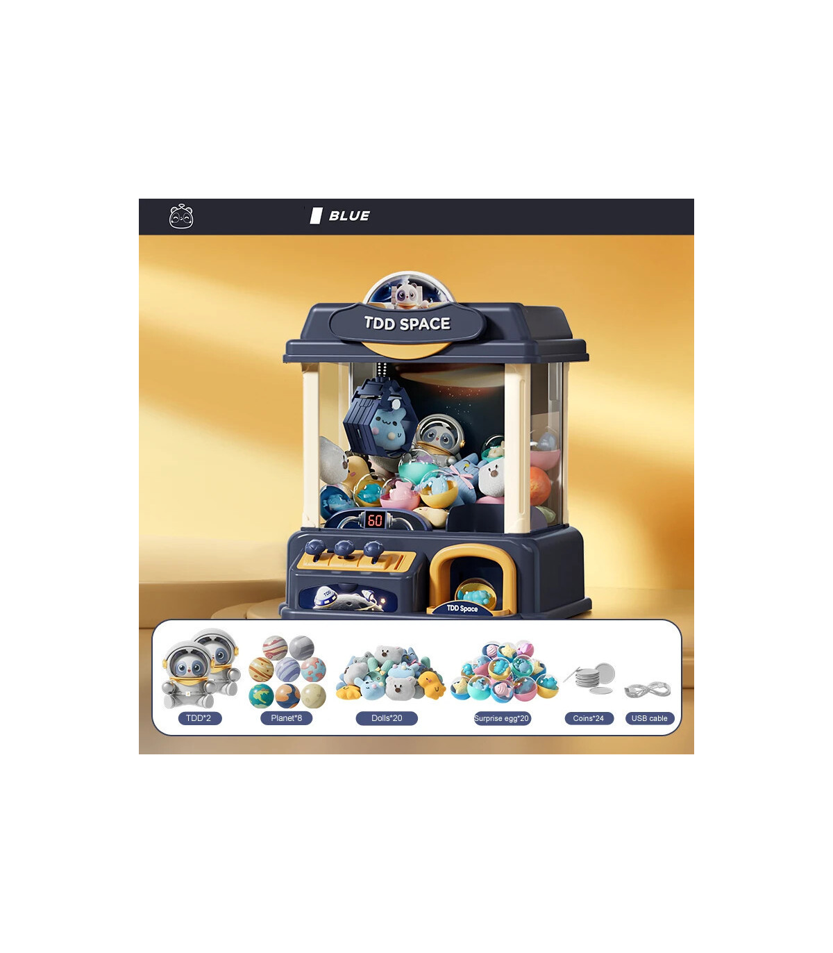 [Blue 2] Machine de jeu de poupée à pièces de monnaie, Mini griffes attrapées, jouets interacti
