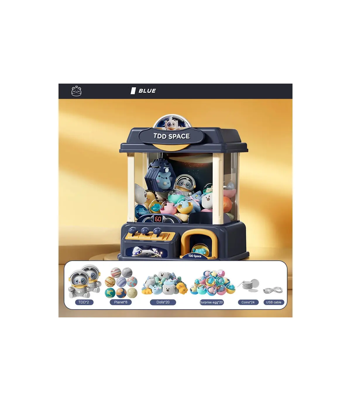 [Blue 2] Machine de jeu de poupée à pièces de monnaie, Mini griffes attrapées, jouets interacti