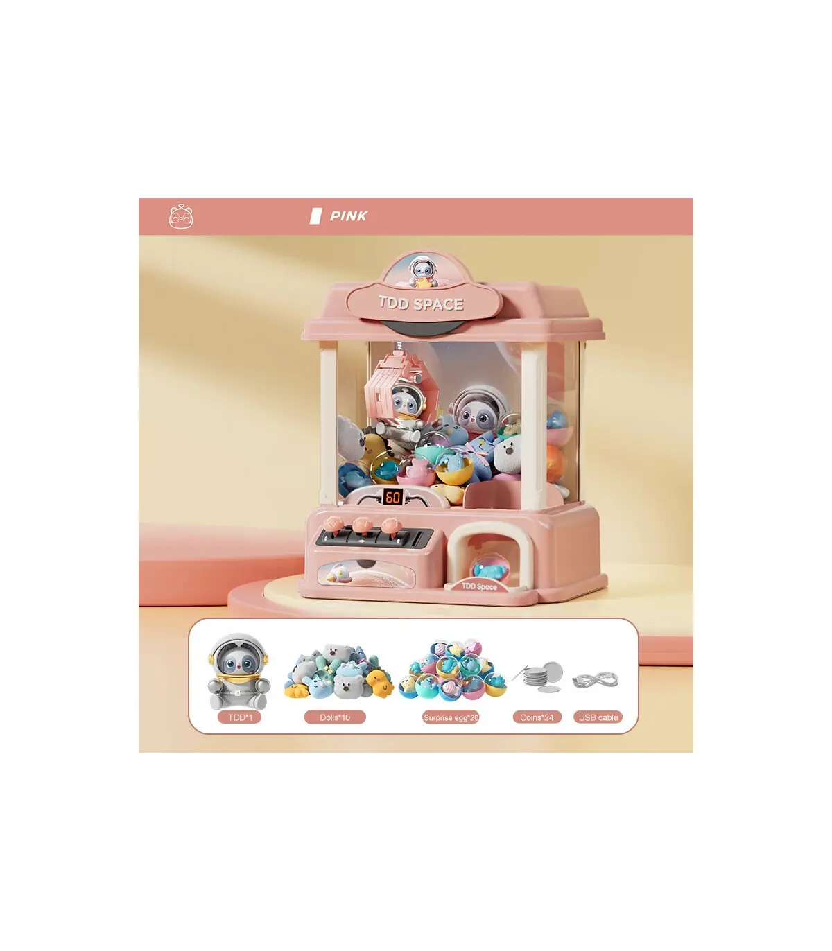 [Pink 1] Machine de jeu de poupée à pièces de monnaie, Mini griffes attrapées, jouets interacti