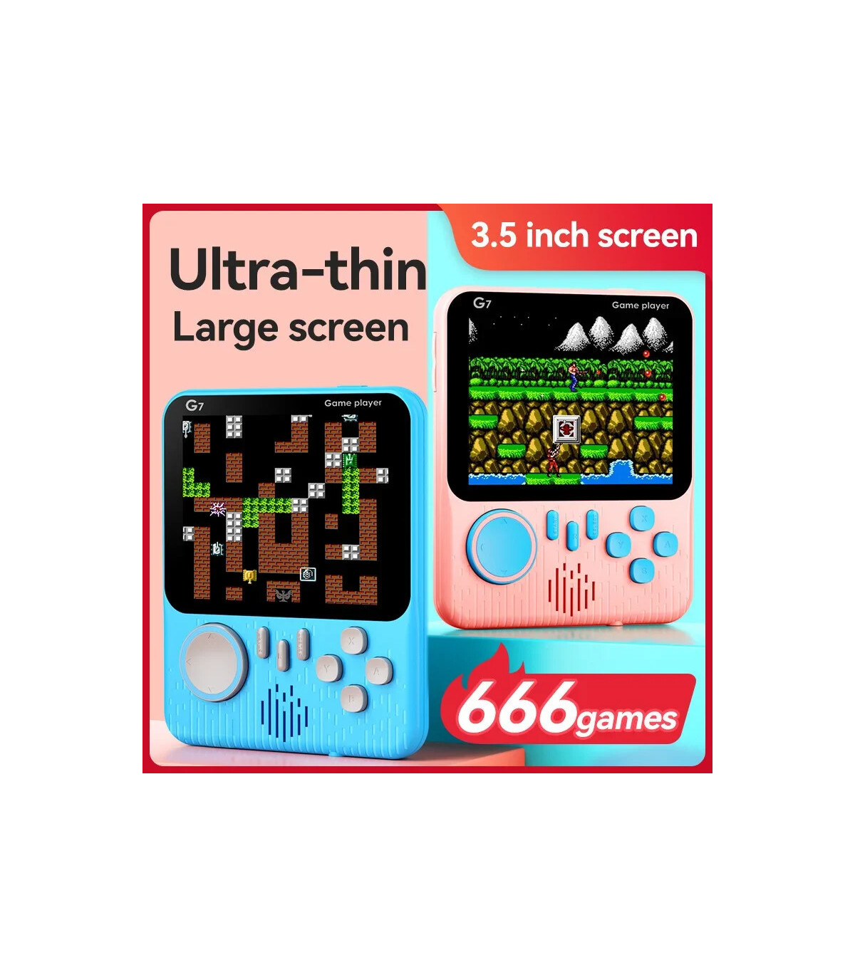 [Green With handle] Console de jeu Portable avec écran de 3.5 pouces, jouets 666 jeux intégrés,