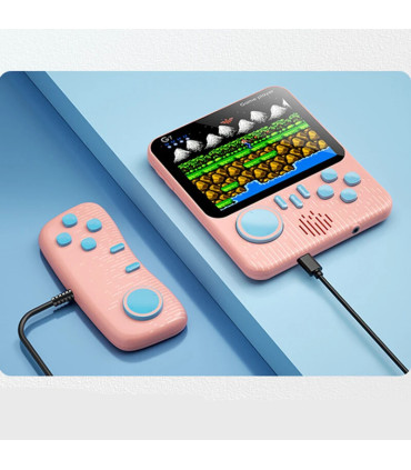 [Pink With handle] Console de jeu Portable avec écran de 3.5 pouces, jouets 666 jeux intégrés, 