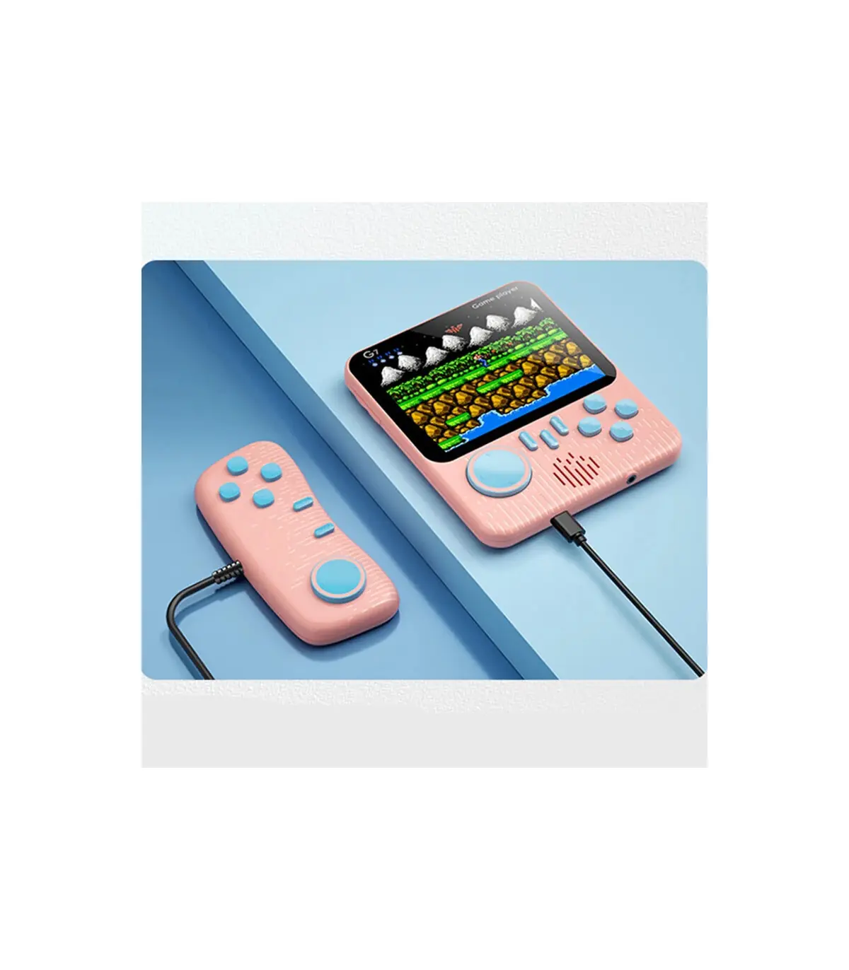 [Pink With handle] Console de jeu Portable avec écran de 3.5 pouces, jouets 666 jeux intégrés, 