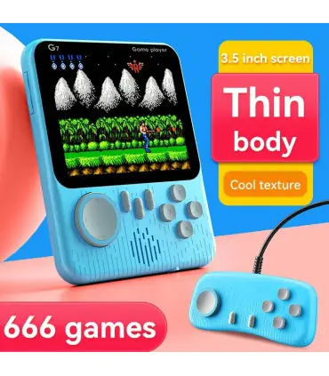 [Pink With handle] Console de jeu Portable avec écran de 3.5 pouces, jouets 666 jeux intégrés, 