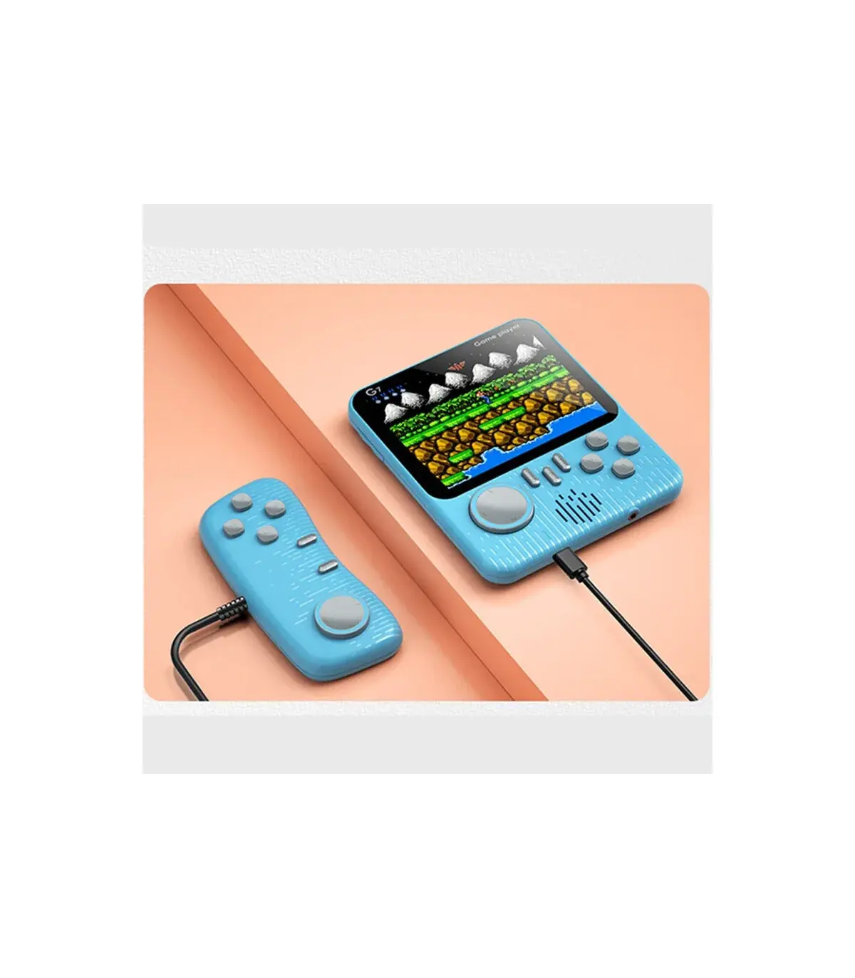 [Blue With handle] Console de jeu Portable avec écran de 3.5 pouces, jouets 666 jeux intégrés, 
