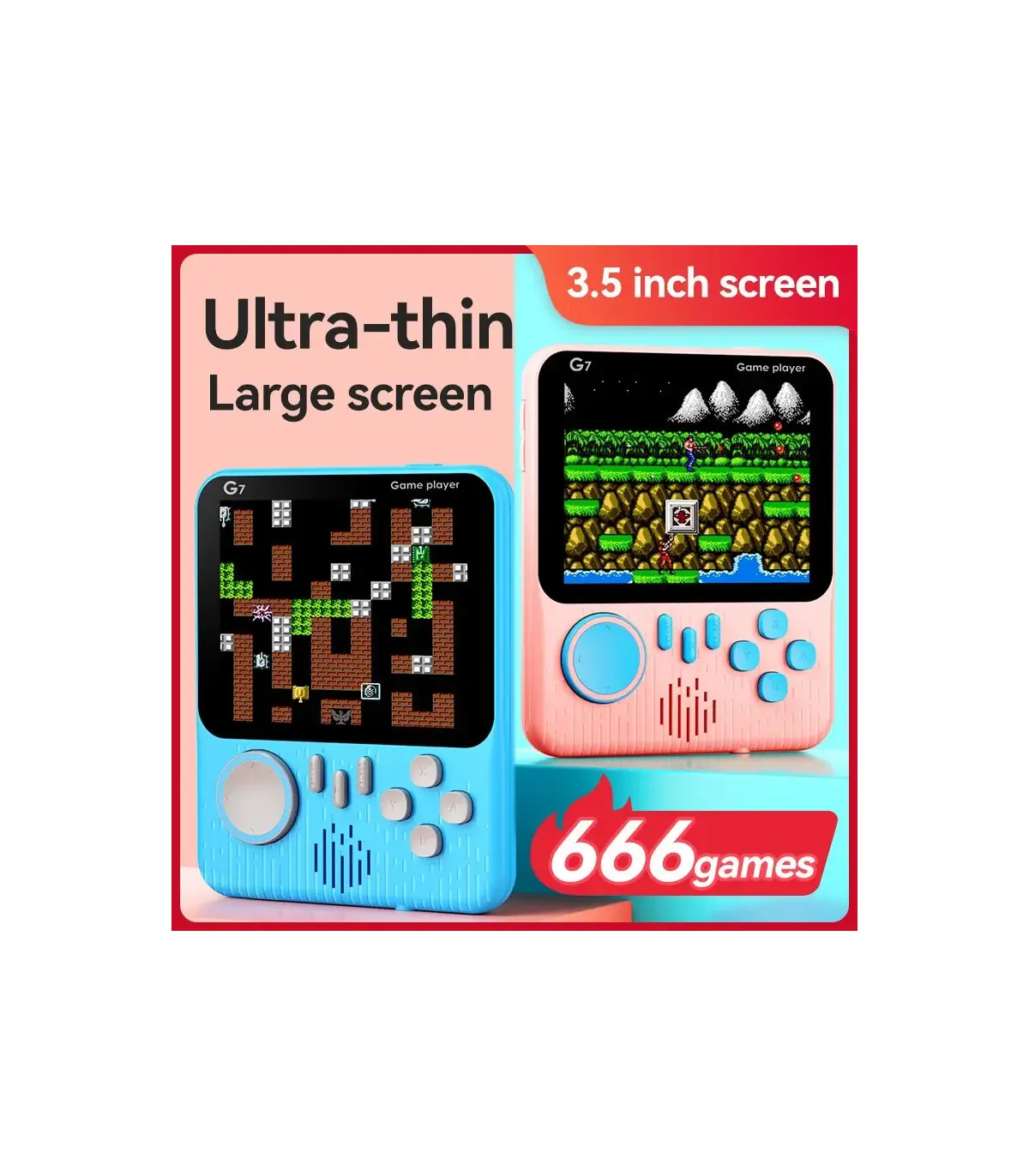 [Gray With handle] Console de jeu Portable avec écran de 3.5 pouces, jouets 666 jeux intégrés, 