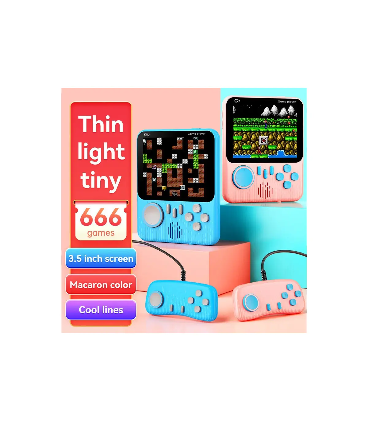 [Gray With handle] Console de jeu Portable avec écran de 3.5 pouces, jouets 666 jeux intégrés, 