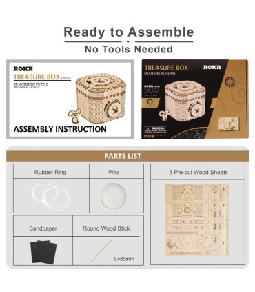 [Treasure Box] Robotime 123 pièces créatif bricolage 3D boîte au trésor en bois Puzzle jeu asse