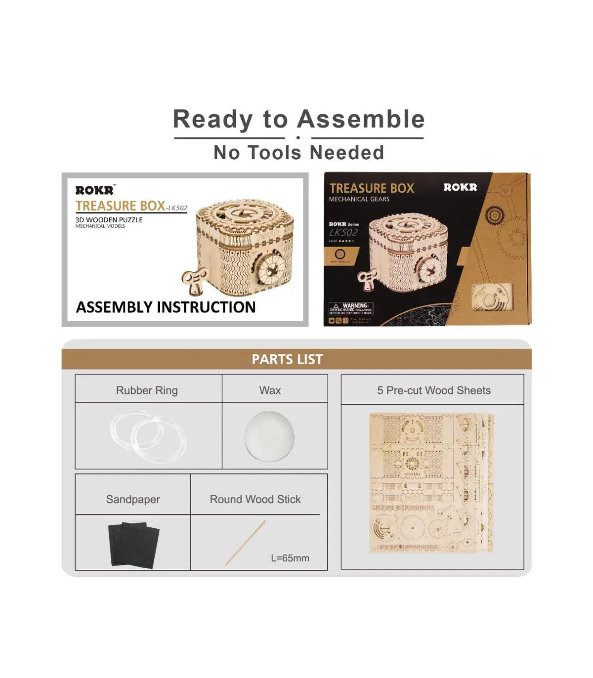 [Treasure Box] Robotime 123 pièces créatif bricolage 3D boîte au trésor en bois Puzzle jeu asse