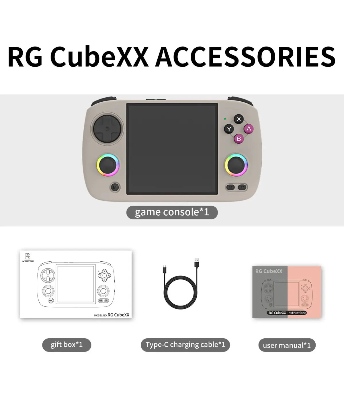 [Gray 64G] ANBERAlfred-Console de jeu vidéo rétro RG CubeXX, console de jeu, déterminer, écran 