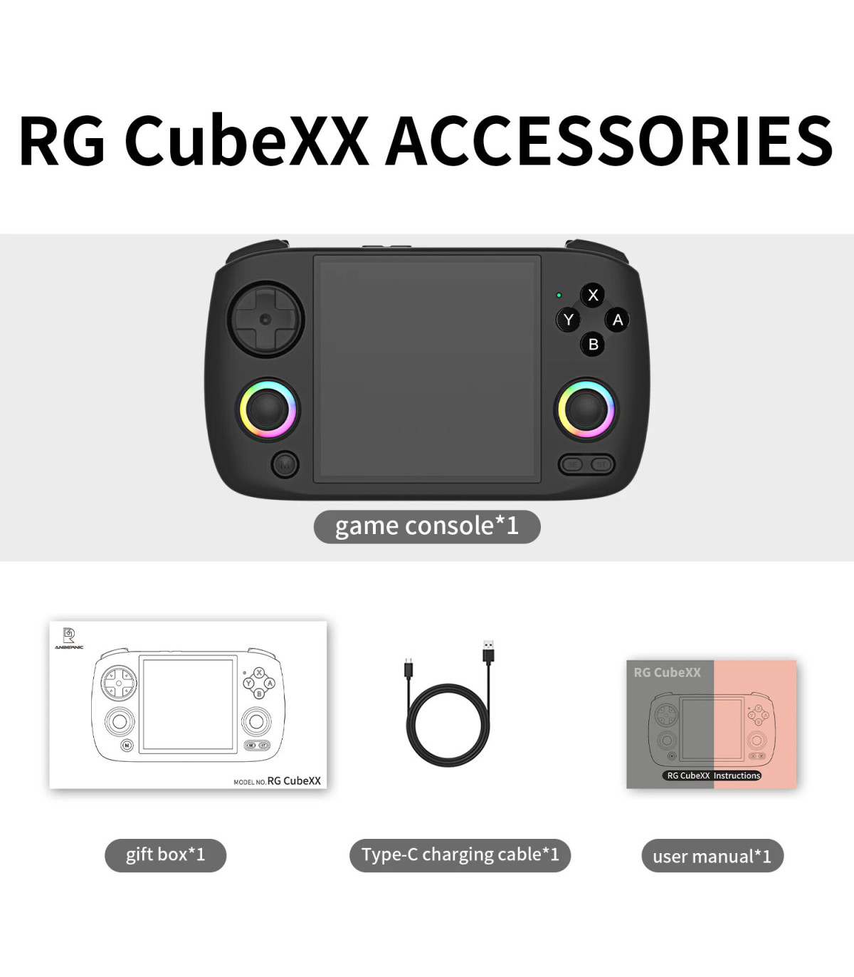 [Black 64G] ANBERAlfred-Console de jeu vidéo rétro RG CubeXX, console de jeu, déterminer, écran