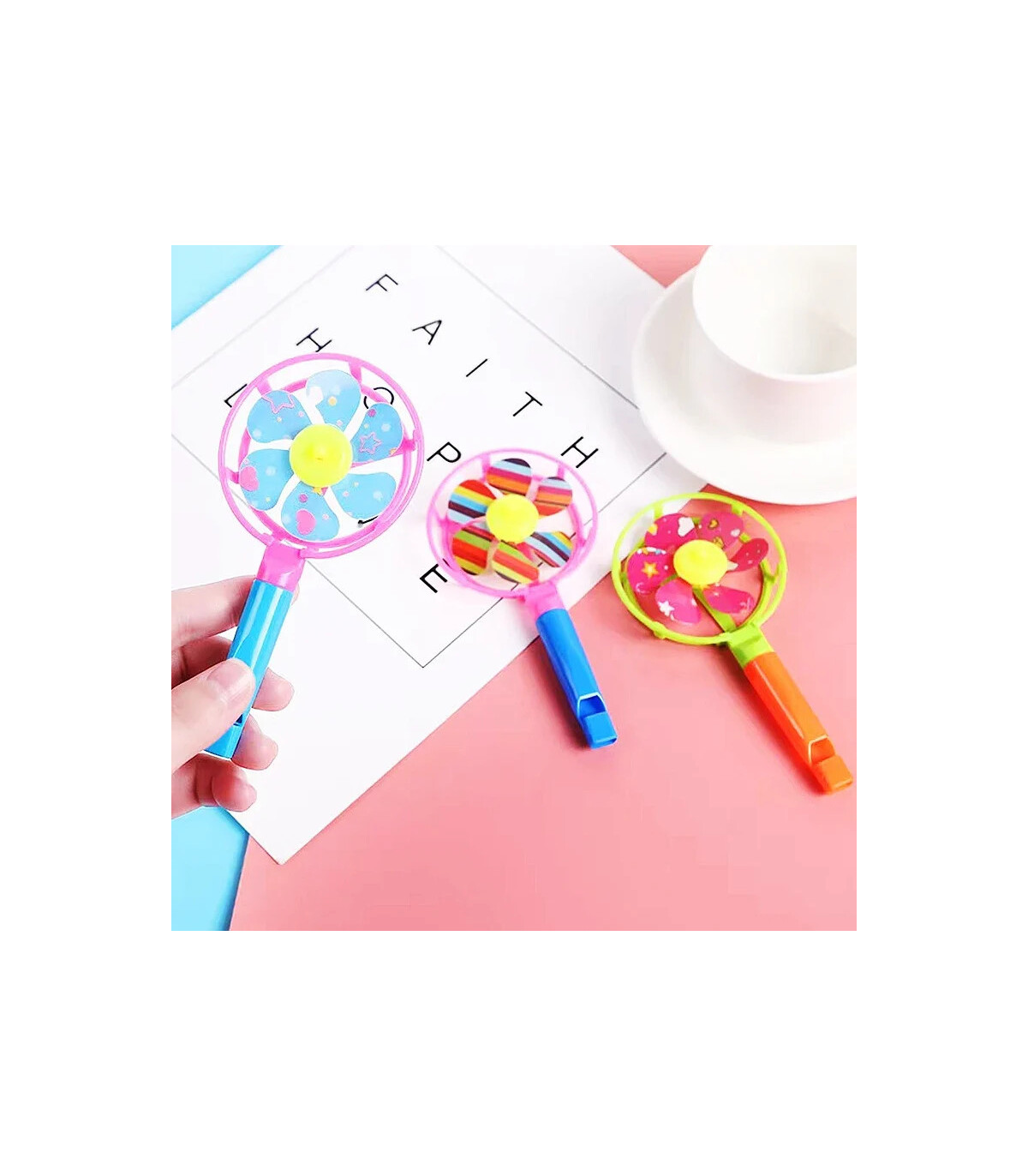 [12pcs] 12 pièces en plastique bonbons coloré moulin à vent jouet sifflet moulin à vent jeu fêt