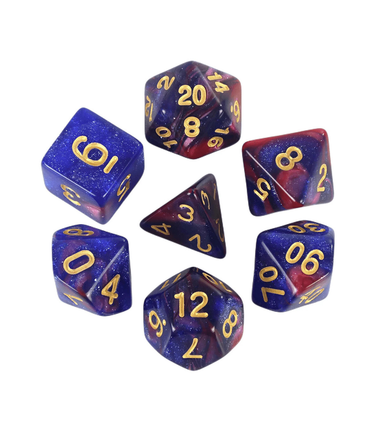 [Rouge] Jeu de dés polyédriques colorés sur le thème de la galAct, pour petits déjeuners du MDN