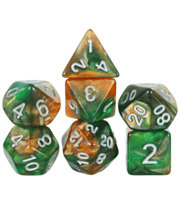 [Vert clair] Jeu de dés polyédriques colorés sur le thème de la galAct, pour petits déjeuners d