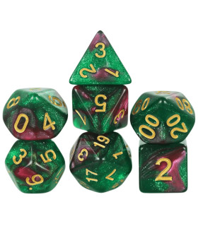 [Green] Jeu de dés polyédriques colorés sur le thème de la galAct, pour petits déjeuners du MDN