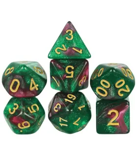 [Green] Jeu de dés polyédriques colorés sur le thème de la galAct, pour petits déjeuners du MDN