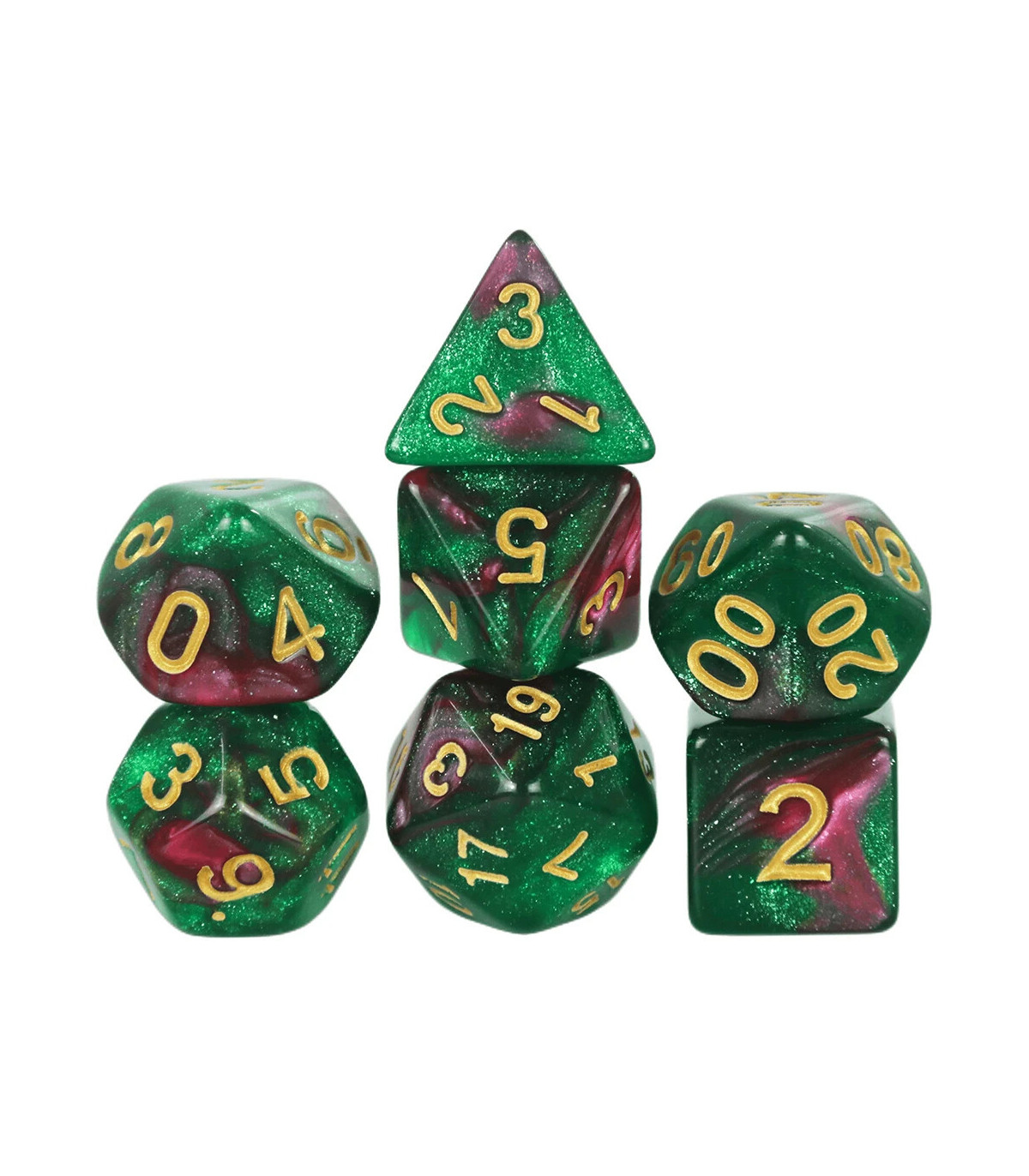 [Green] Jeu de dés polyédriques colorés sur le thème de la galAct, pour petits déjeuners du MDN