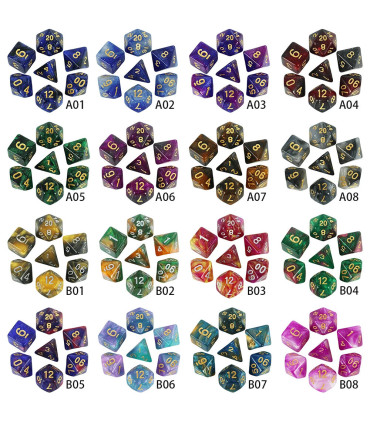 [Green] Jeu de dés polyédriques colorés sur le thème de la galAct, pour petits déjeuners du MDN