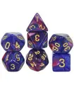 [Violet] Set of colorful polyhedral dice on the theme of the galaxy, for MD breakfasts