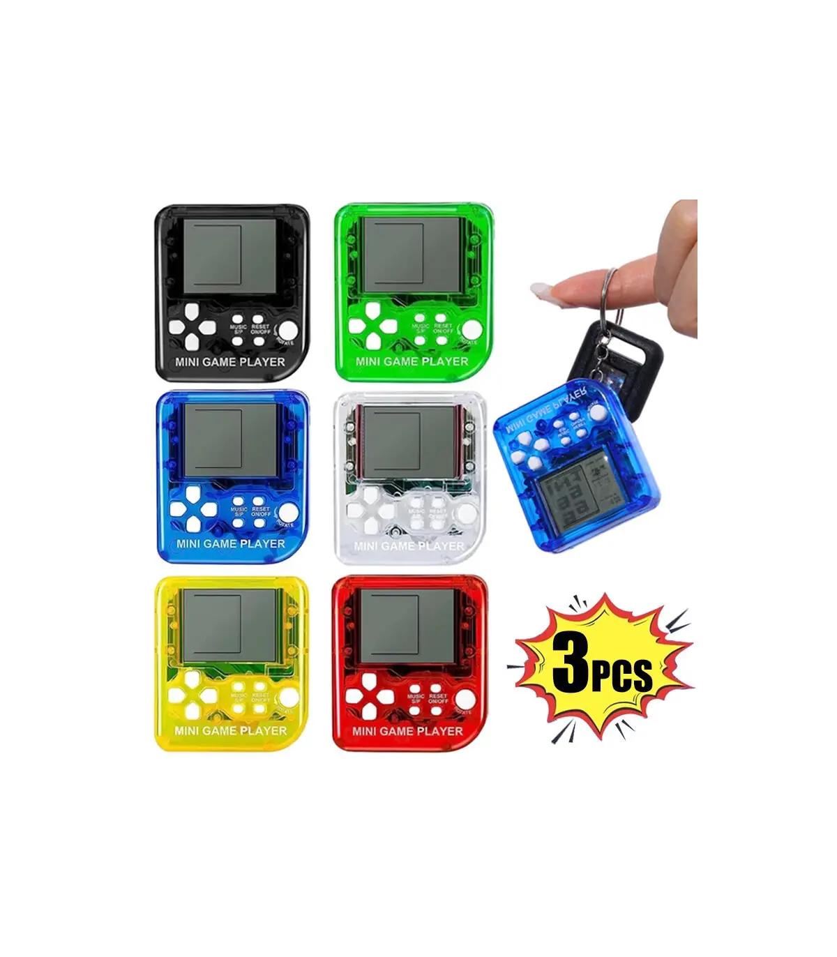 [1Pcs Green 3Pcs] Porte-clés de poche portable pour enfants, mini machine de jeu classique, con