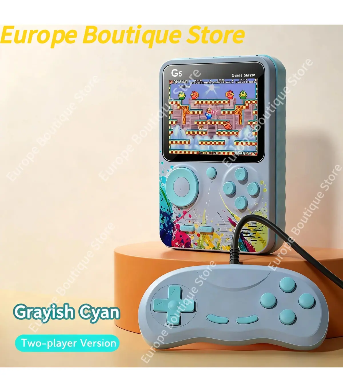 [Cyan With handle] Nouveau G5 intégré 500 jeux Mini Console de jeu vidéo rétro Portable 3.0 pou