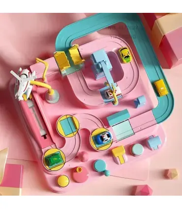 [A-pink-4-car] Jeu de pistes de voiture sur Rail de course pour enfants, planche de Train, stat