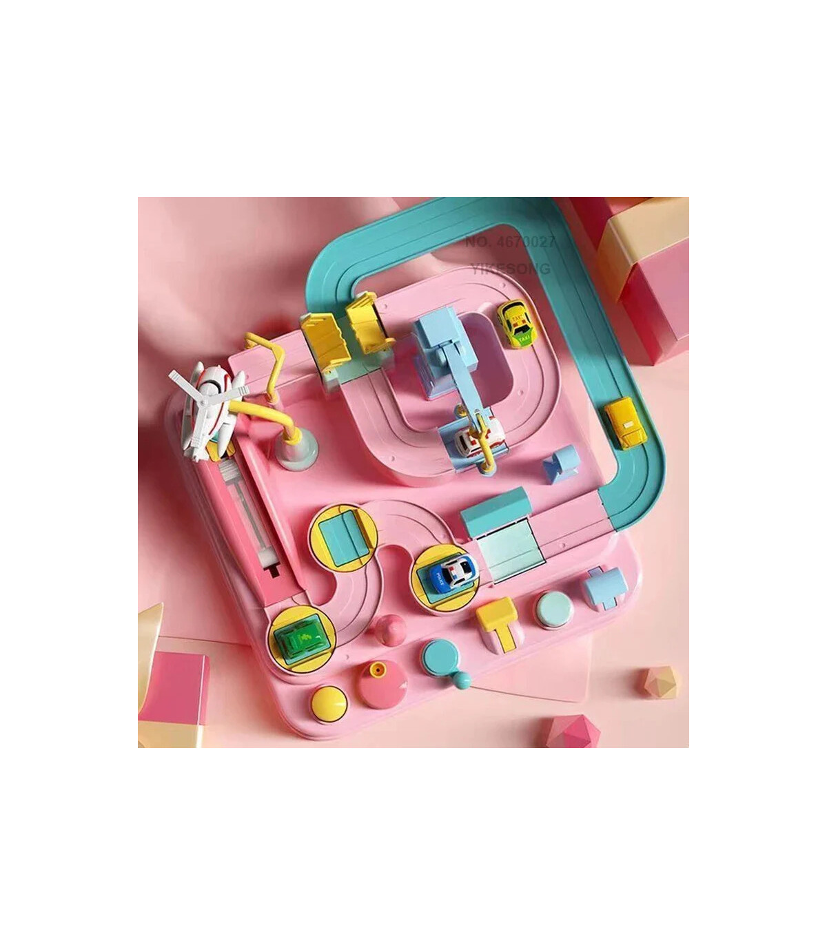 [A-pink-4-car] Jeu de pistes de voiture sur Rail de course pour enfants, planche de Train, stat