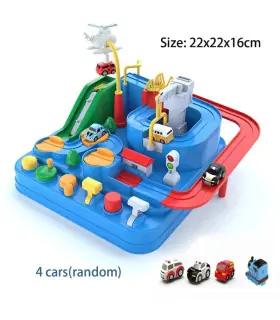 [A-blue-4-car] Jeu de pistes de voiture sur Rail de course pour enfants, planche de Train, stat