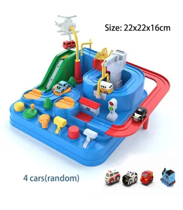 [A-blue-4-car] Jeu de pistes de voiture sur Rail de course pour enfants, planche de Train, stat