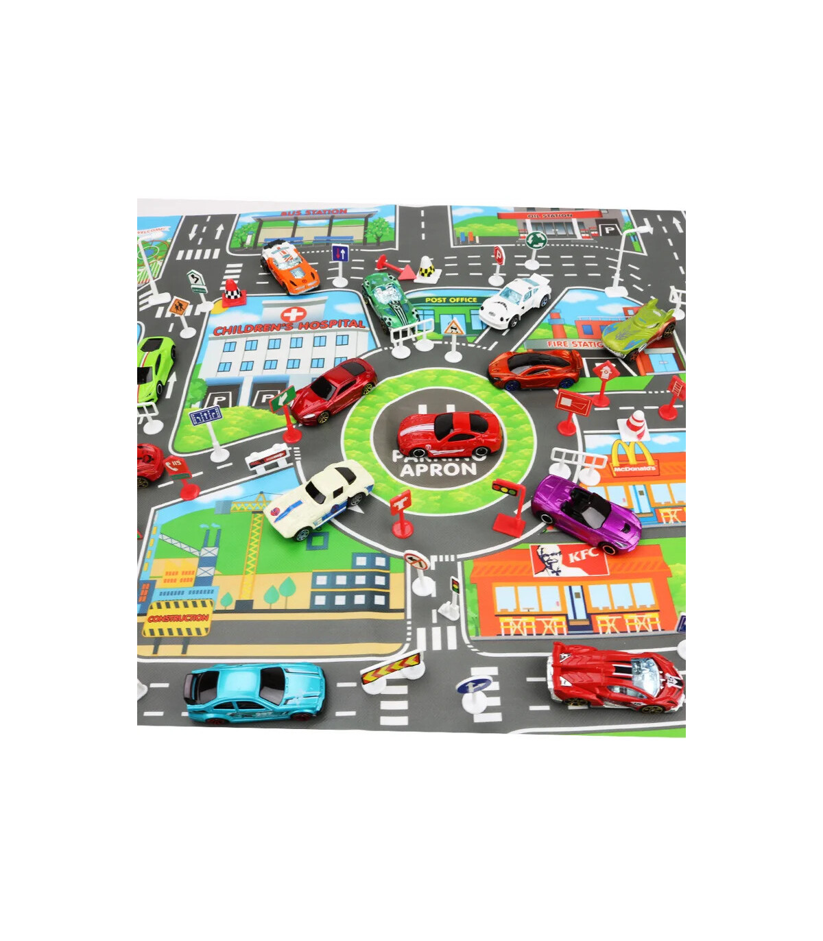 Carte routière de la ville pour enfants, Parking de voitures de ville, panneaux de signalisatio