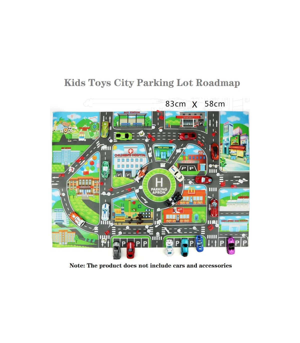 Carte routière de la ville pour enfants, Parking de voitures de ville, panneaux de signalisatio