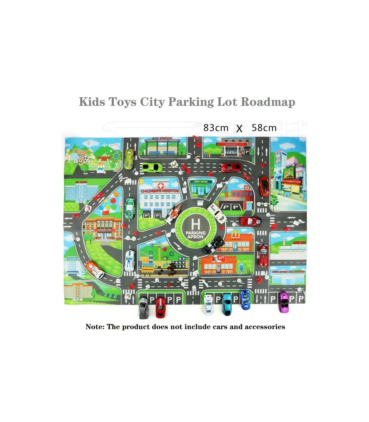 Carte routière de la ville pour enfants, Parking de voitures de ville, panneaux de signalisatio