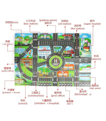 Carte routière de la ville pour enfants, Parking de voitures de ville, panneaux de signalisatio