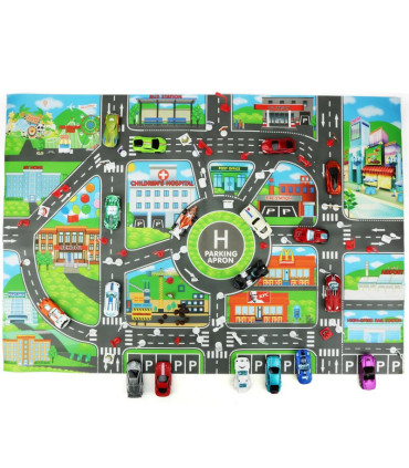 Carte routière de la ville pour enfants, Parking de voitures de ville, panneaux de signalisatio