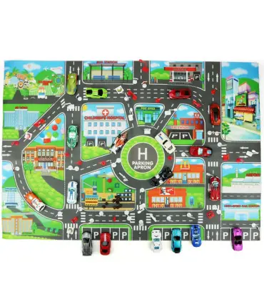 Carte routière de la ville pour enfants, Parking de voitures de ville, panneaux de signalisatio