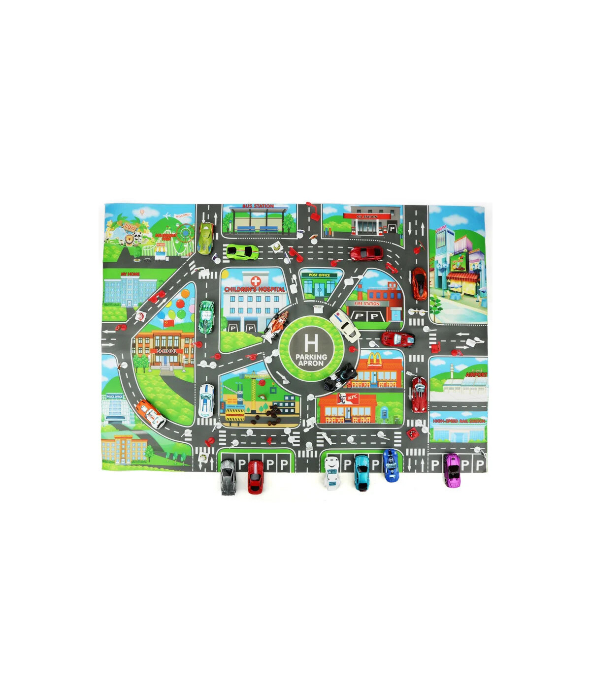 Carte routière de la ville pour enfants, Parking de voitures de ville, panneaux de signalisatio