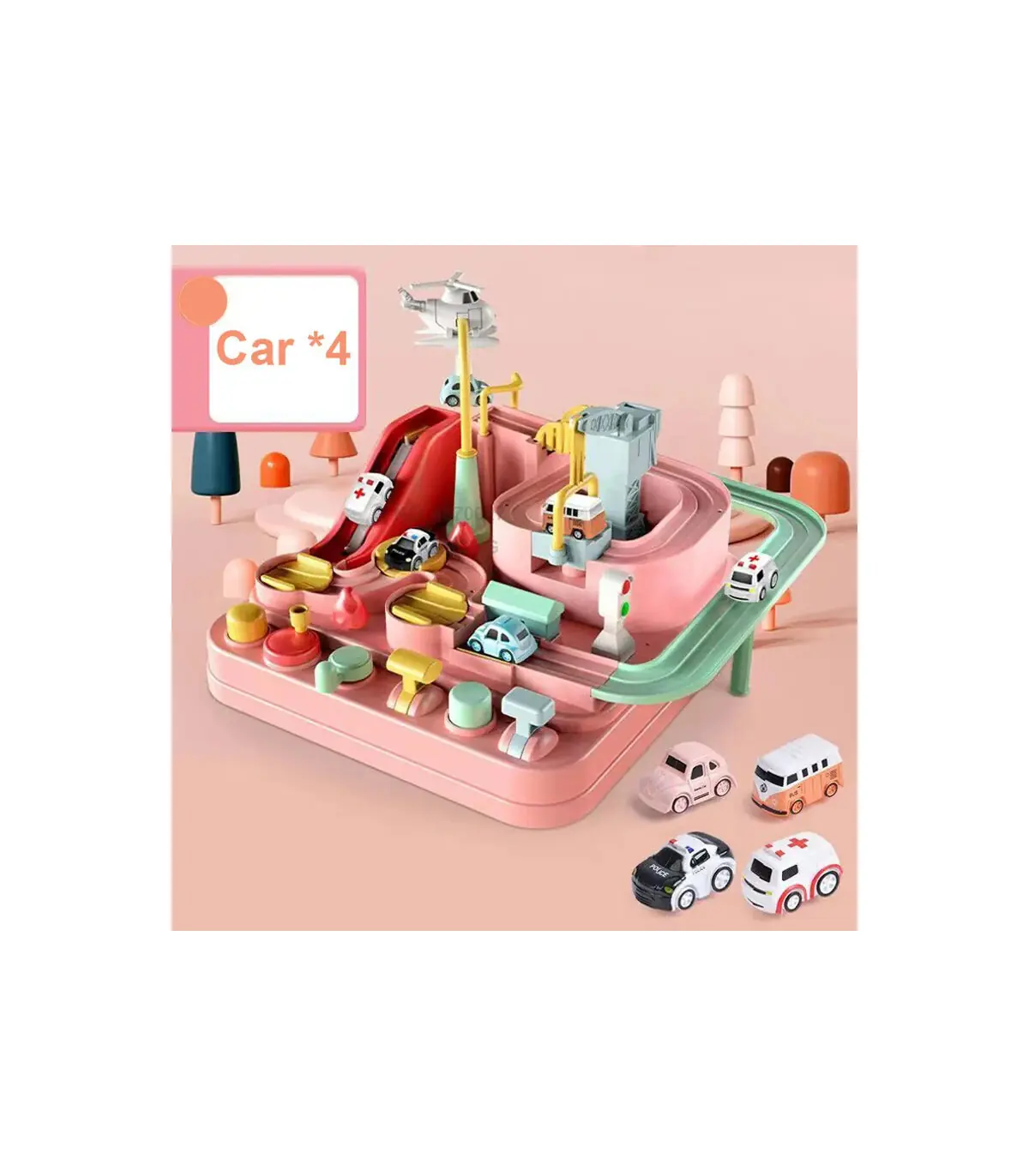 [A-Pink-4-car] Modèle de voiture sur Rail de course, jouets éducatifs pour enfants, jeu d\'avent