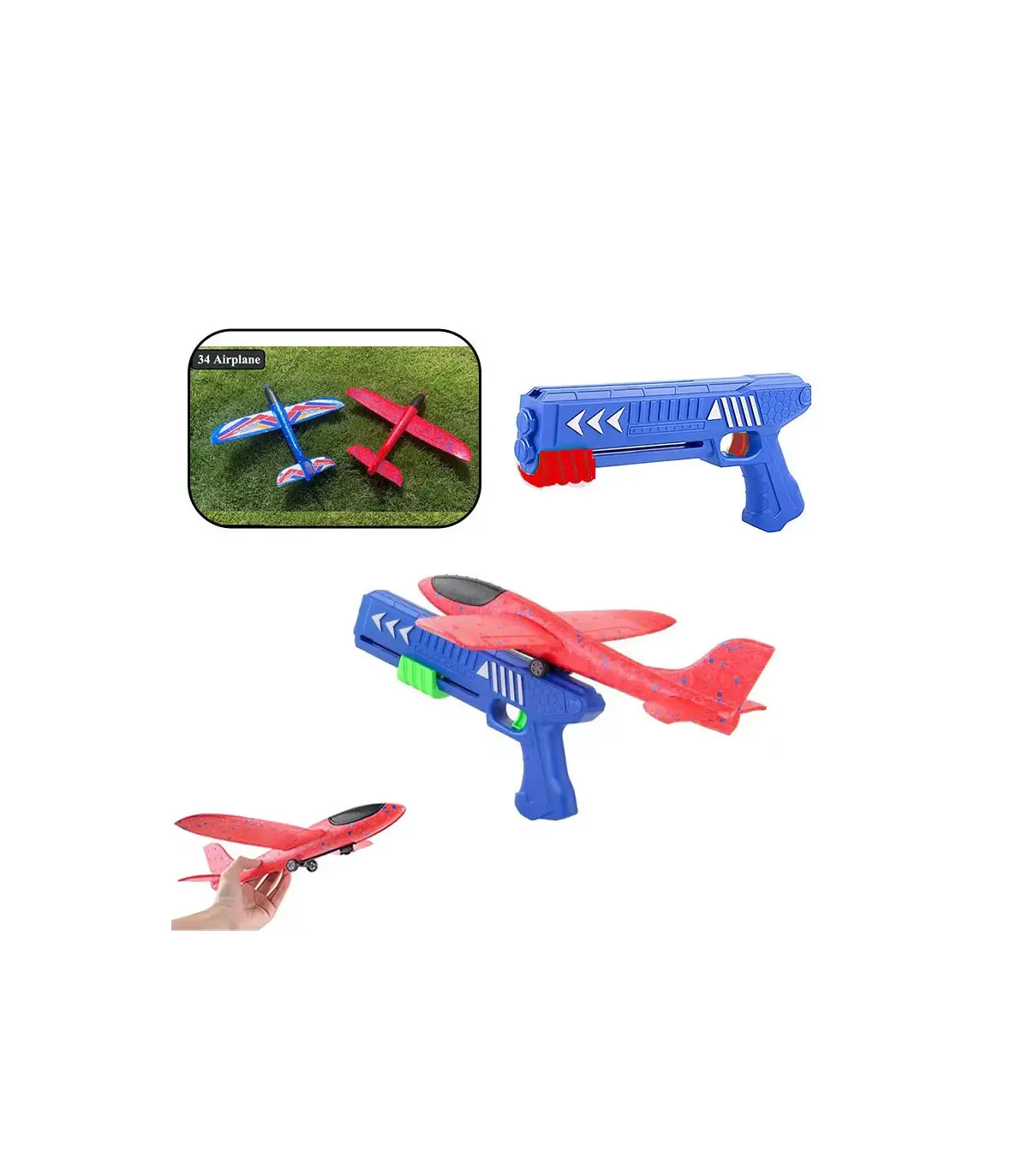 [24 plane orange G] Lanceur d\'avion en mousse pour enfants, 24/34cm, jouet d\'extérieur pour gar