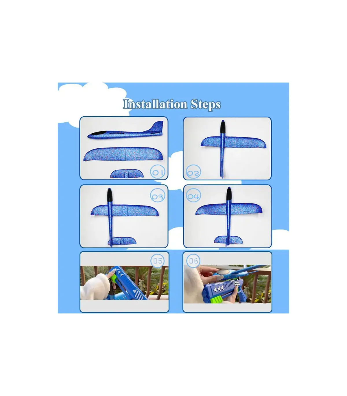 [24 plane orange G] Lanceur d\'avion en mousse pour enfants, 24/34cm, jouet d\'extérieur pour gar