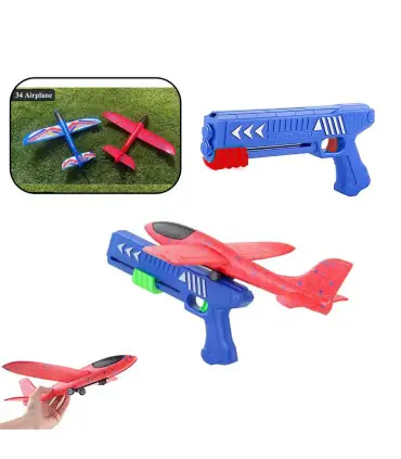 [24 plane blue G] Lanceur d\'avion en mousse pour enfants, 24/34cm, jouet d\'extérieur pour garço
