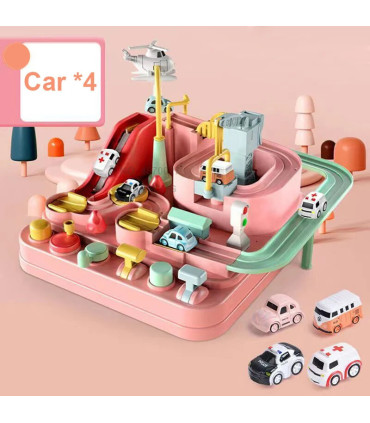 [A-pink-4-car] Jouet de piste de voiture sur Rail de course pour enfants, planche de Train, jou