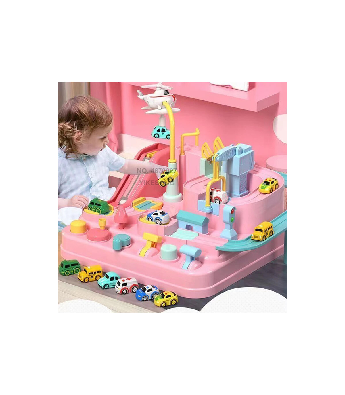 [A-blue-4-car] Jouet de piste de voiture sur Rail de course pour enfants, planche de Train, jou