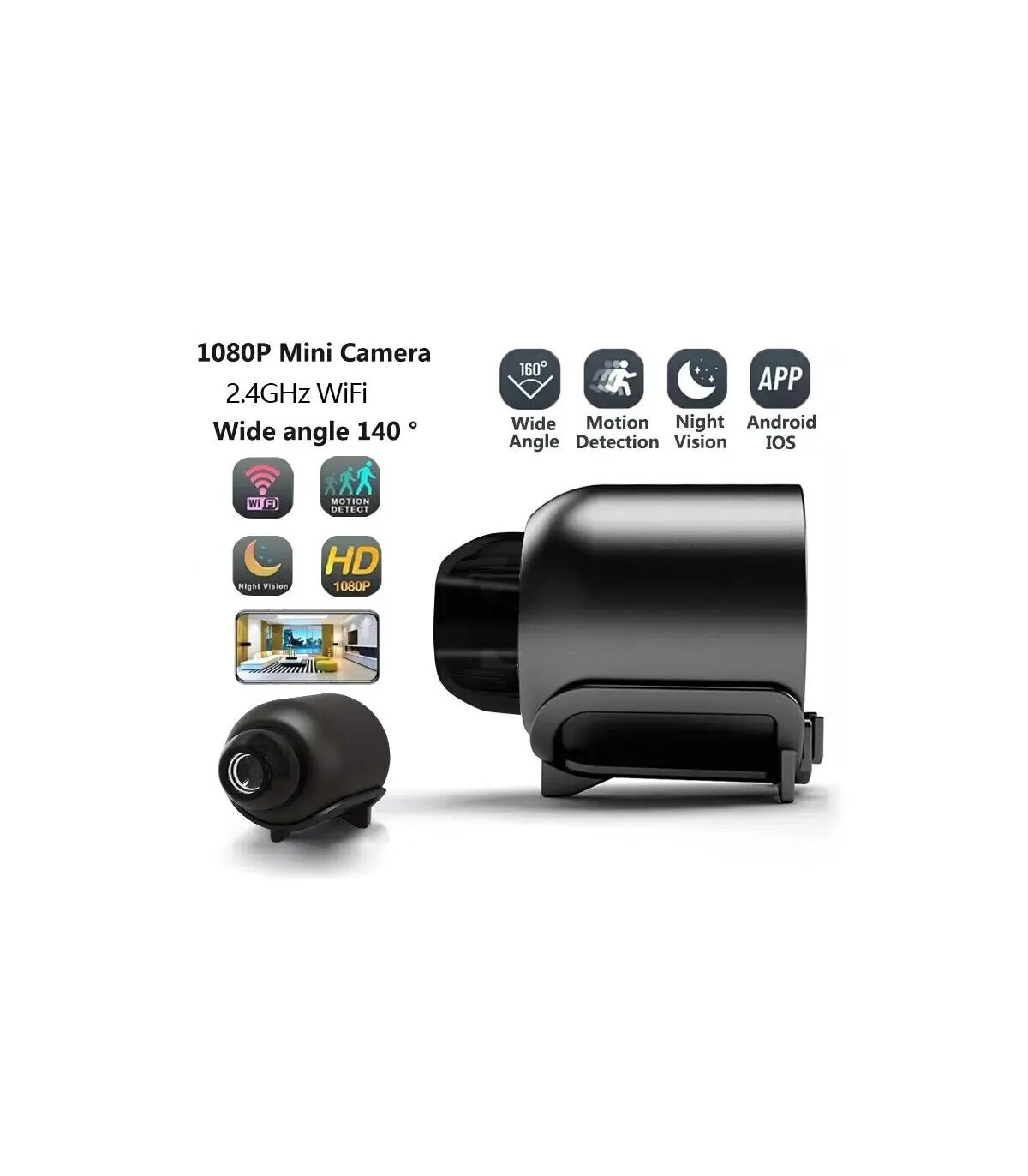 [Black] Nouveau X5Mini Vision nocturne 1080P caméra de Surveillance sans fil léger clair Portab