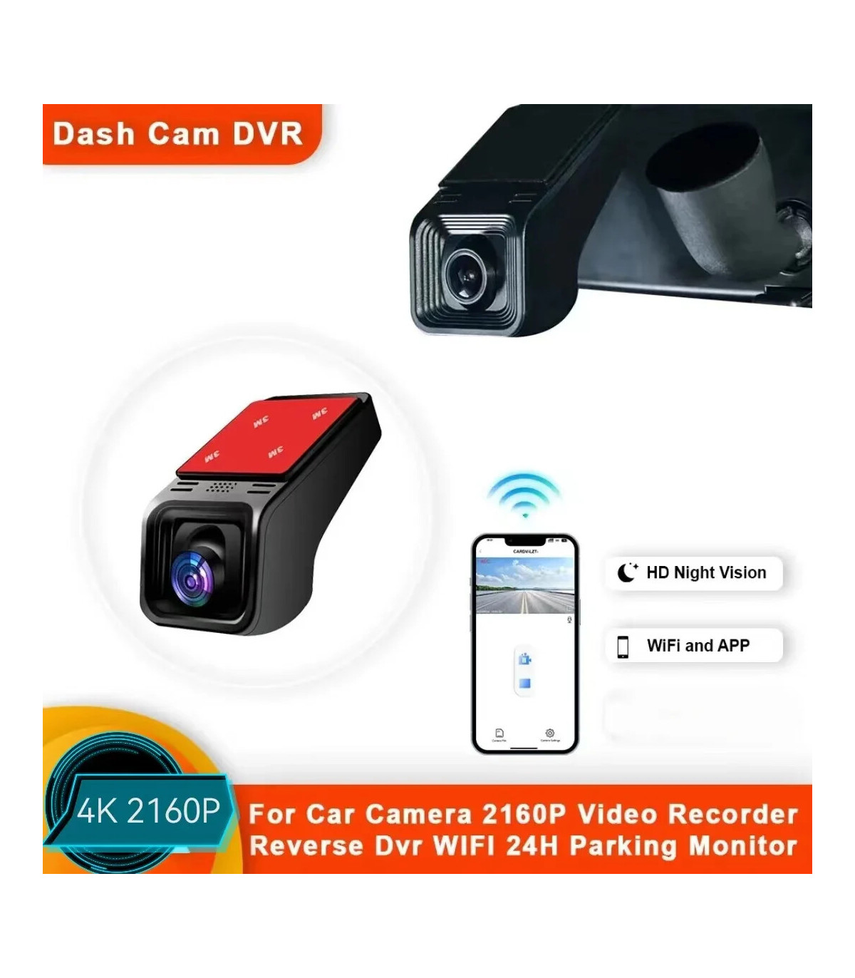 [DWIFI 2K 32G] Caméra de tableau de bord DVR WiFi HD 4K 2160P, moniteur de stationnement 24H, e