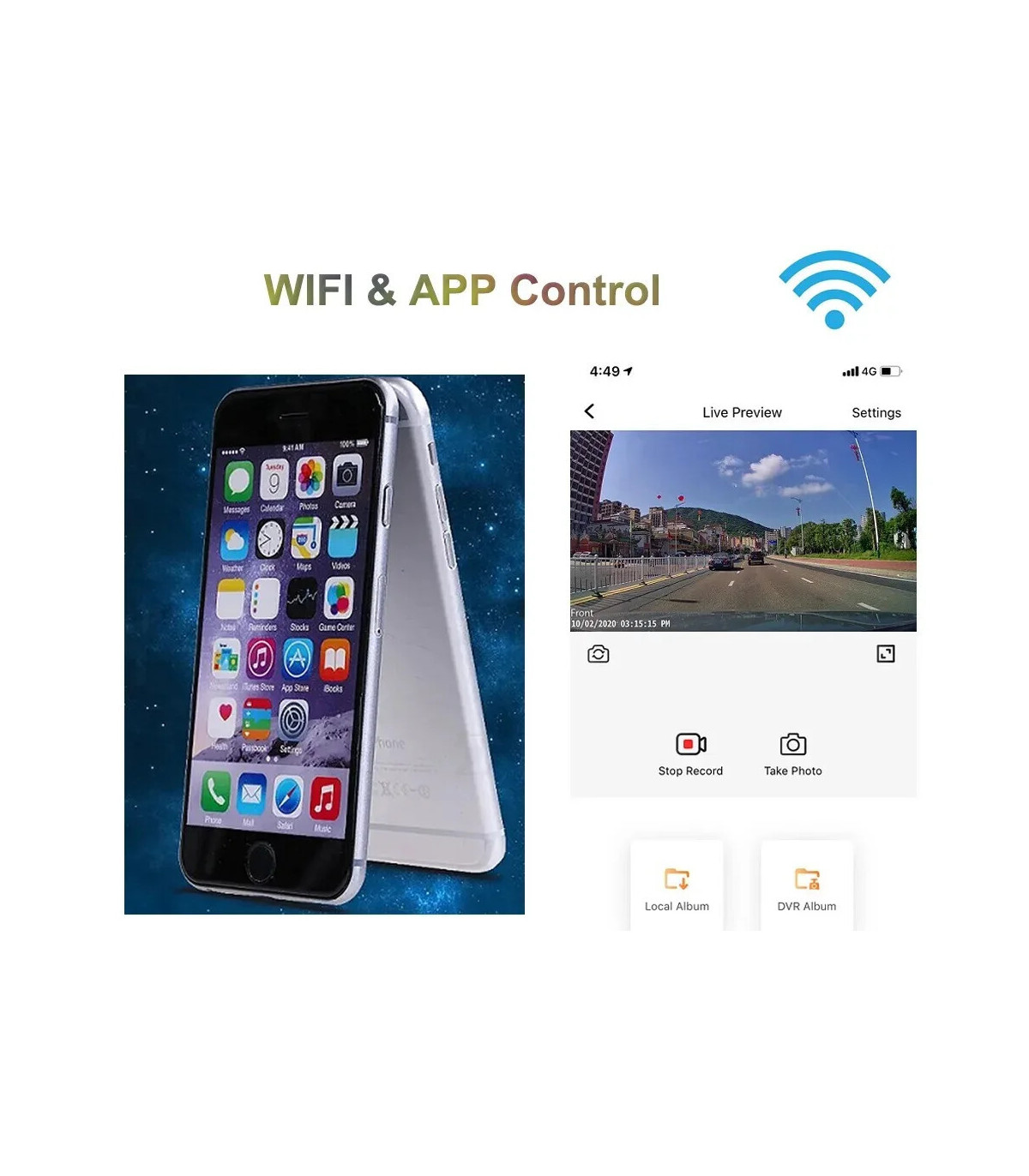 [DWIFI 2K Aucun] Caméra de tableau de bord DVR WiFi HD 4K 2160P, moniteur de stationnement 24H,