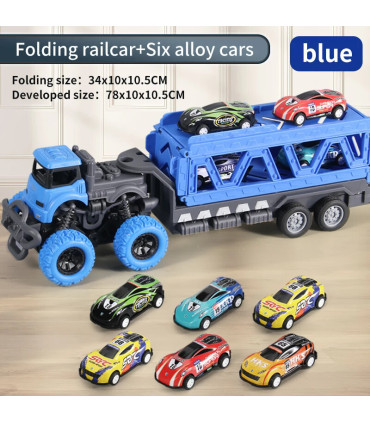 [Container car blue] Grand camion pliable à éjection de voiture sur Rail déformable, jouets pou